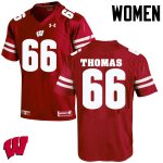 Women's Wisconsin Badgers NCAA #66 Kelly Thomas Red Authentic Under Armour Stitched College Football Jersey VO31C57UI